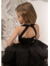 Black Satin Tulle High-low Flower Girl Dress With Beaded Sash